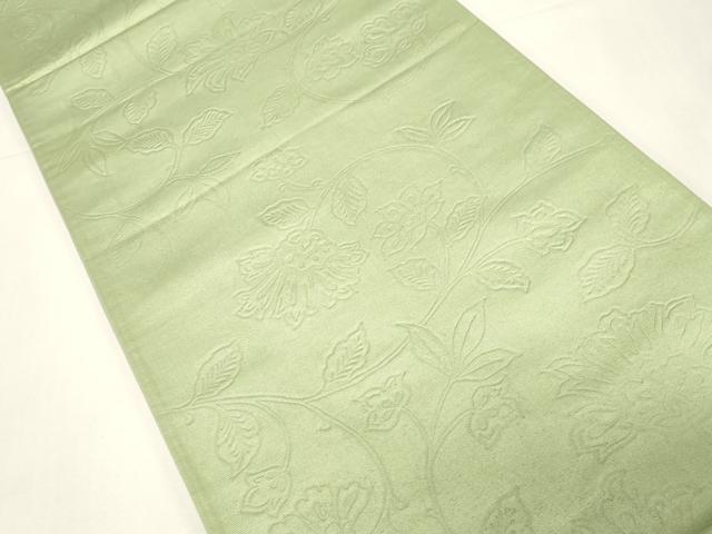 平和屋着物◎全通柄袋帯 更紗文 若葉色 正絹 逸品 CABE3916dy