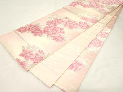 平和屋着物◎六通柄袋帯 唐織 たけうちオリジナル 草花文 銀糸 正絹 逸品 CABE3923dy