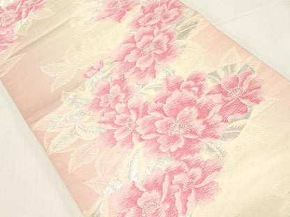 平和屋着物◎六通柄袋帯 唐織 たけうちオリジナル 草花文 銀糸 正絹 逸品 CABE3923dy