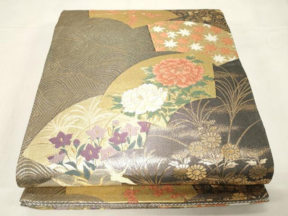 平和屋着物◎佐賀錦 六通柄袋帯 唐織 地紙飛鶴花文 金銀糸 正絹 逸品 CABE3924dy