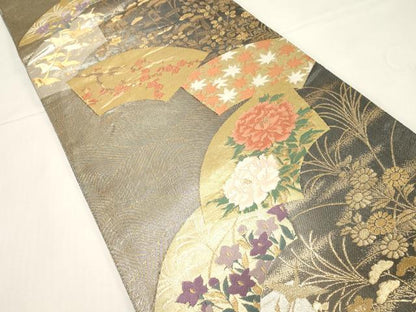 平和屋着物◎佐賀錦 六通柄袋帯 唐織 地紙飛鶴花文 金銀糸 正絹 逸品 CABE3924dy