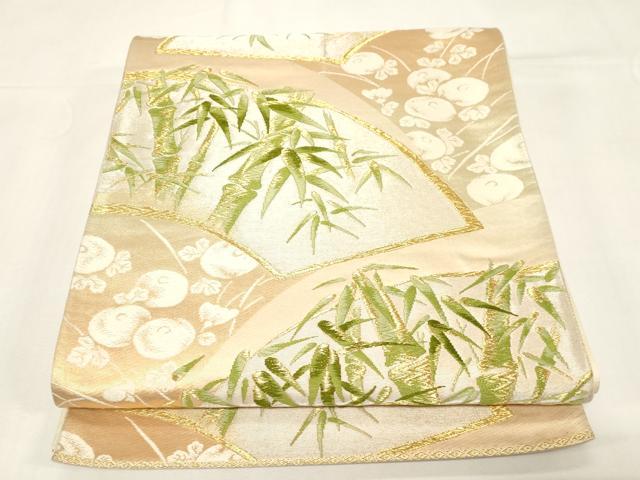平和屋着物◎六通柄袋帯 唐織 地紙笹竹文 金銀糸 正絹 逸品 CABE3932dy