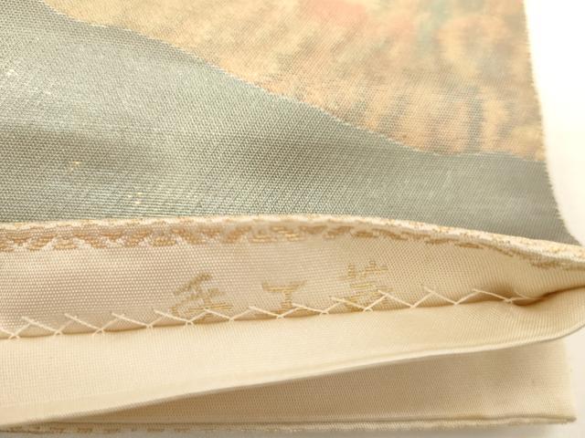 平和屋着物◎西陣 服部織物謹製 六通柄袋帯 こはく錦 手工芸 風景文 金糸 引箔 正絹 逸品 CABE3933dy