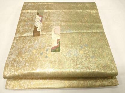 平和屋着物◎六通柄袋帯 短冊花文 金銀彩 引箔 正絹 逸品 CABE3962dy