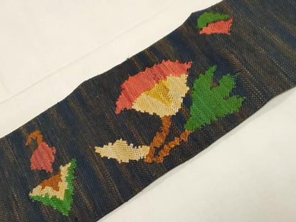 平和屋着物◎八寸名古屋帯 紬地 花鳥文 名古屋仕立て 正絹 逸品 CABE3973dy