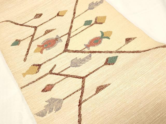 平和屋着物◎八寸名古屋帯 紬地 吉祥花文 正絹 逸品 CABE3974dy