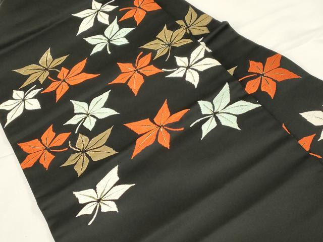 平和屋着物◎九寸名古屋帯 唐織 舞葉文 黒地 金糸 正絹 逸品 CABE3975dy