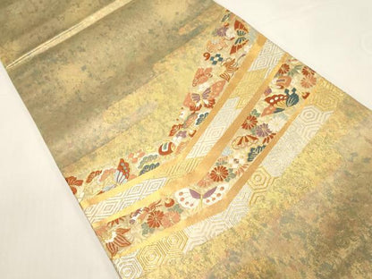 平和屋着物◎太鼓柄袋帯 唐織 舞蝶宝尽くし文 金銀糸 引箔 鈴乃屋扱い 正絹 逸品 CABE3986dy