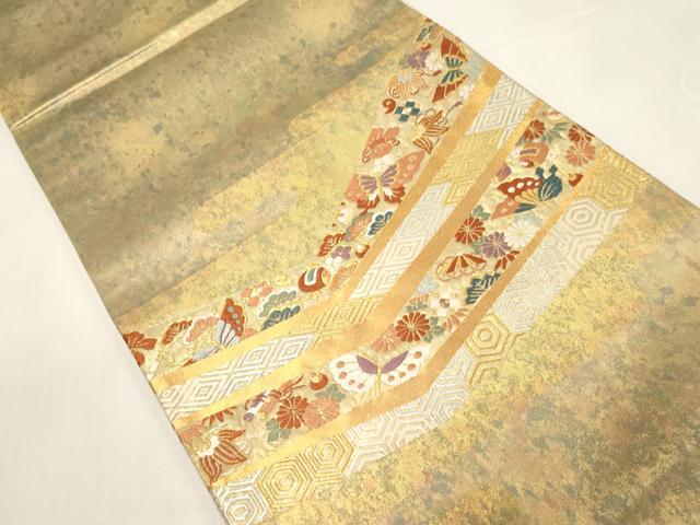 平和屋着物◎太鼓柄袋帯 唐織 舞蝶宝尽くし文 金銀糸 引箔 鈴乃屋扱い 正絹 逸品 CABE3986dy