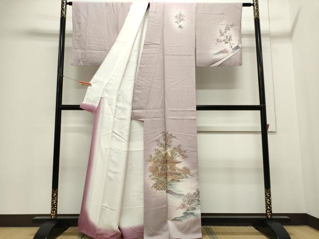 平和屋着物■訪問着 風景枝花文 暈し染め 金銀彩 正絹 逸品 CABE4005ou