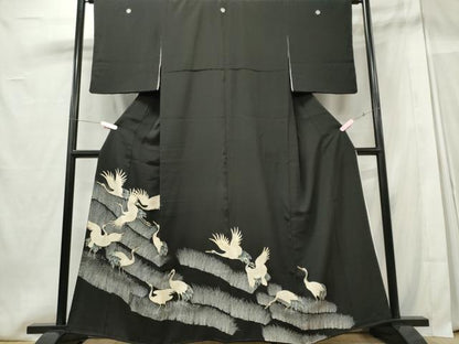 平和屋着物■豪華黒留袖　飛鶴芒文　正絹　逸品　CABE4019ou