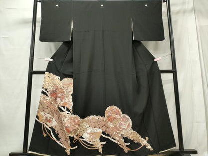 平和屋着物■豪華黒留袖　鏡裏飛鶴花文　金彩　正絹　逸品　CABE4020ou