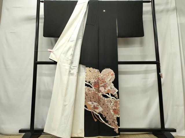 平和屋着物■豪華黒留袖　鏡裏飛鶴花文　金彩　正絹　逸品　CABE4020ou