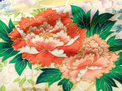 平和屋着物■訪問着 駒刺繍 絞り 扇面花文 正絹 逸品 CABE4040ou