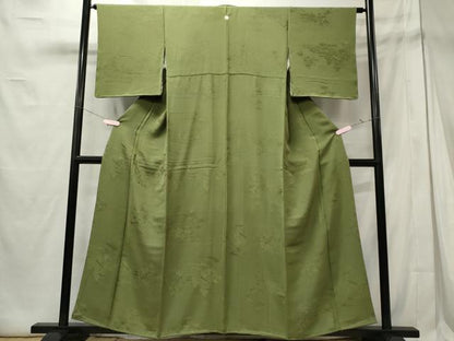 平和屋着物■上質な色無地 風景地紋 柳茶色 正絹 逸品 CABE4045ou