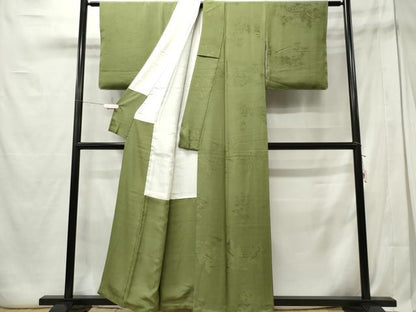 平和屋着物■上質な色無地 風景地紋 柳茶色 正絹 逸品 CABE4045ou