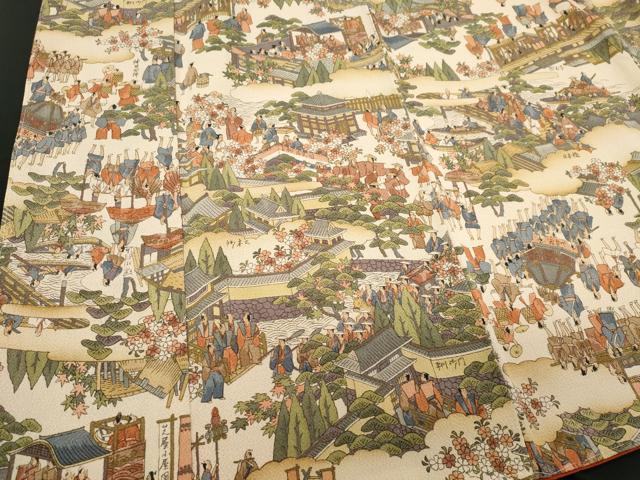 平和屋着物■上質な小紋 人物風景文 暈し染め 鬼しぼ縮緬 正絹 逸品 未使用 CABE4048ou