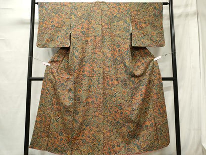 平和屋着物■上質な小紋 更紗草花文 正絹 逸品 CABE4066ou