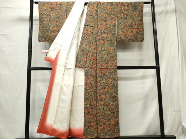 平和屋着物■上質な小紋 更紗草花文 正絹 逸品 CABE4066ou