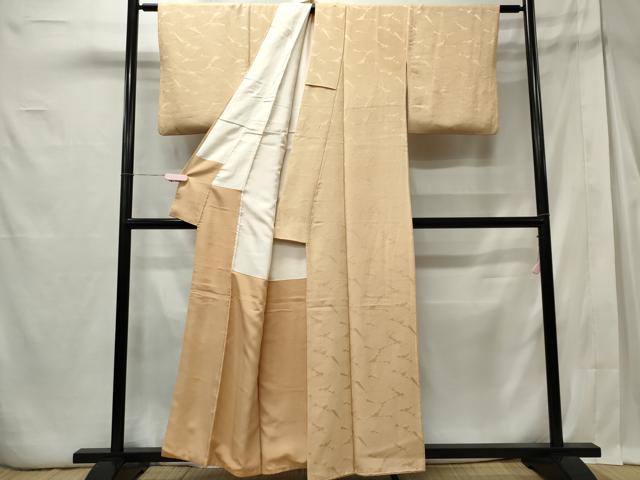 平和屋着物■上質な色無地 扇面地紋 香色 正絹 逸品 CABE4077ou