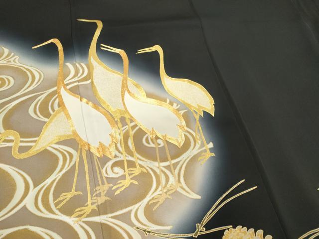 平和屋着物■豪華黒留袖 駒刺繍 流水休み鳥松文 松ぼっくり 暈し染め 金彩 正絹 逸品 CABE4094ou