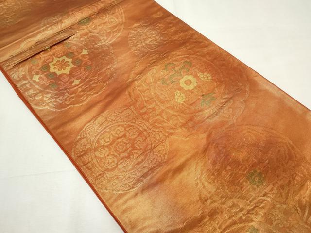 平和屋着物◎六通柄袋帯　絵皿花文　金糸　正絹　逸品　CABE4141ou
