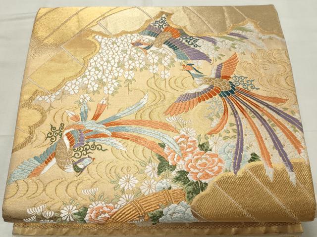 平和屋着物◎六通柄袋帯　唐織　花鳥御苑　金糸　正絹　逸品　CABE4149ou
