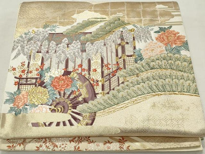 平和屋着物◎六通柄袋帯　古都祭礼文　金糸　正絹　逸品　CABE4159ou