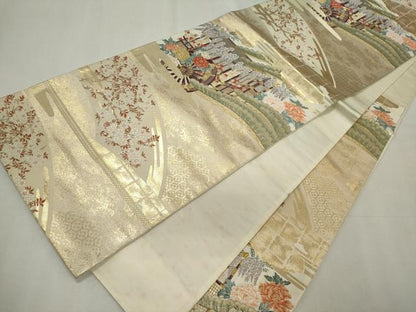 平和屋着物◎六通柄袋帯　古都祭礼文　金糸　正絹　逸品　CABE4159ou