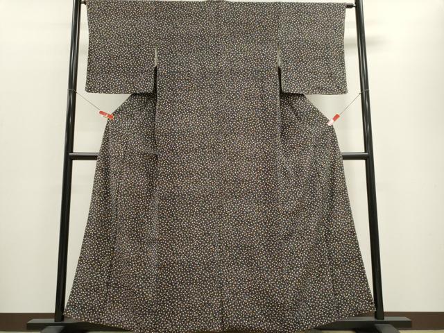 平和屋着物■上質な小紋 舞花文 黒地 正絹 逸品 CABE4254ou