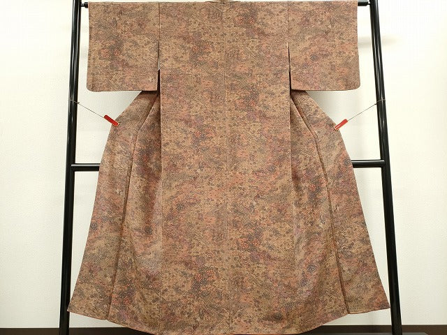 平和屋着物■上質な小紋 風景吉祥花文 鬼しぼ縮緬 正絹 逸品 CABE4268ou