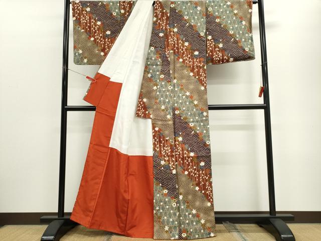 平和屋着物■上質な小紋 紬地 吉祥草花文 正絹 逸品 未使用 CABE4275ou