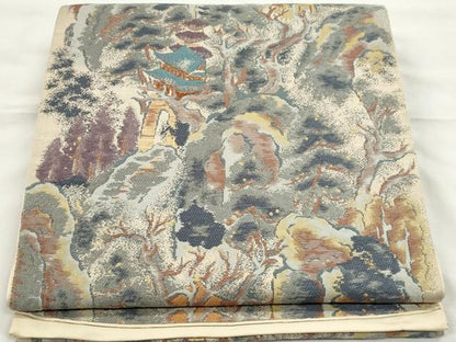 平和屋着物◎六通柄袋帯 唐織 風景文 金糸 正絹 逸品 CABE4316ou