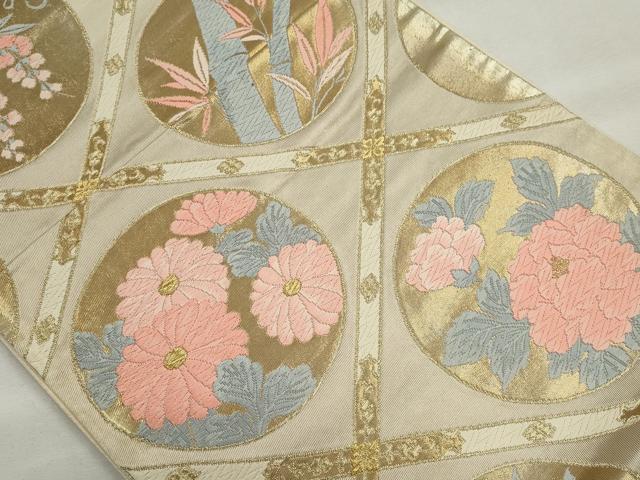 平和屋着物◎六通柄袋帯 唐織 格子草花丸文 金糸 やまとオリジナル 正絹 逸品 CABE4334ou
