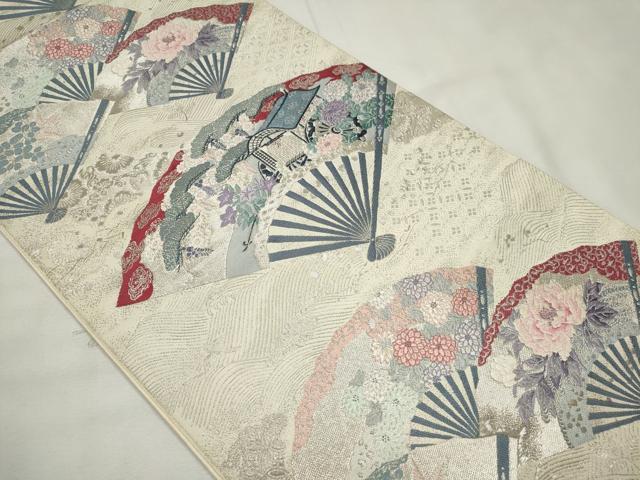 平和屋着物◎西陣 とみや織物謹製 とみや帯 六通柄袋帯 京洛彩扇 プラチナ 証紙付き 正絹 逸品 CABE4350ou