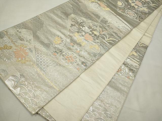 平和屋着物＊夏物　六通柄袋帯　草花文　銀糸　正絹　逸品　DAAX0198cm 平和屋着物＊夏物 六通柄袋帯 草花文 銀糸 正絹 逸品 DABE6158cm