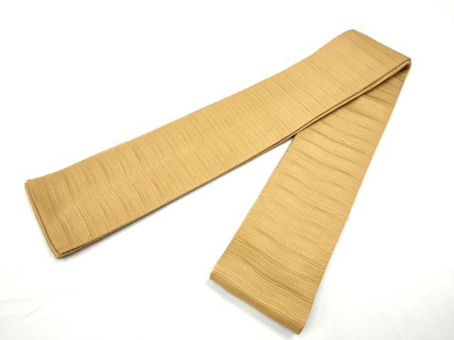 平和屋着物●男性　本場筑前博多織　角帯　よろけ縞　色無地　黄唐茶色　正絹　逸品　CABE4410hy