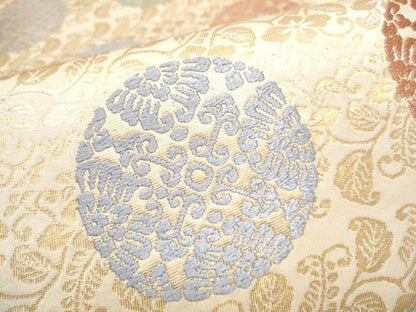 平和屋着物●田中工芸織物 祥園謹製　六通柄袋帯　唐織　花唐草丸文　金糸　正絹　逸品　CABE4425hy