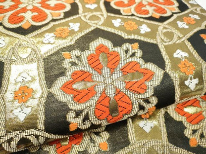 平和屋着物●西陣　川島織物　六通柄　本袋帯　唐織　亀甲花文　黒地　金糸　正絹　逸品　CABE4427hy