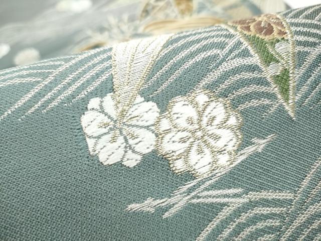 平和屋着物●両面　全通柄袋帯　唐織　笹竹吉祥花文　寿字文　銀糸　正絹　逸品　CABE4428hy