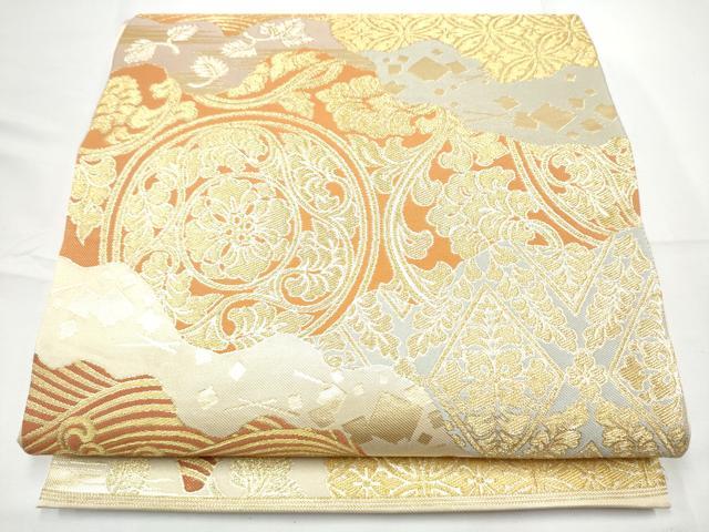 平和屋着物●西陣　川島織物　六通柄　本袋帯　花唐草文　金糸　正絹　逸品　CABE4432hy