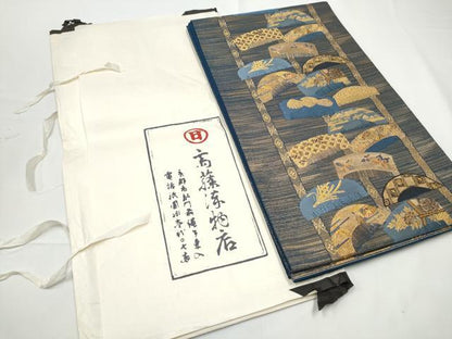 平和屋着物●極上 京都祇園の老舗 ぎをん齋藤 六通柄袋帯 唐織 吉祥時代蒔絵文 金糸 たとう紙付き 正絹 逸品 未使用 CABE4433hy