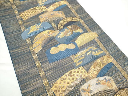 平和屋着物●極上 京都祇園の老舗 ぎをん齋藤 六通柄袋帯 唐織 吉祥時代蒔絵文 金糸 たとう紙付き 正絹 逸品 未使用 CABE4433hy