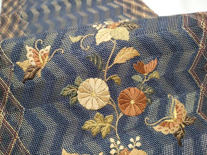 平和屋着物●ひなや工房　くむ・あむ・おる　伊豆蔵明彦　太鼓柄袋帯　総刺繍　花蝶文　金糸　正絹　逸品　CABE4434hy