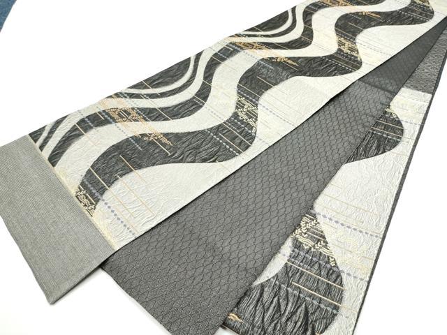 平和屋着物▽六通柄袋帯 スリーシーズン 春夏秋 櫛織 流水花文 金糸 正絹 逸品 CABE4444hy