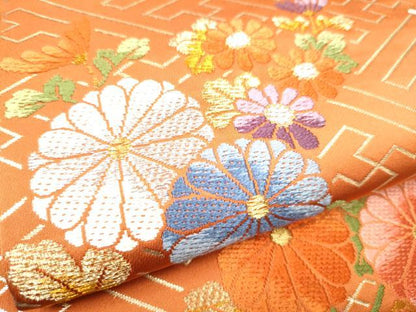 平和屋着物●西陣河村織物謹製・手織り　六通柄袋帯　唐織　能衣束菊文　金銀糸　正絹　逸品　CABE4449hy