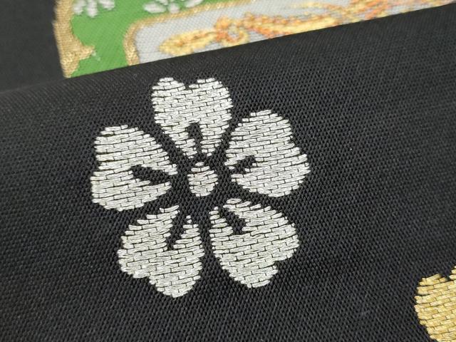 平和屋着物●全通柄　本袋帯　龍村平蔵柄　脅毛錦彩文　黒地　金銀糸　正絹　逸品　CABE4456hy
