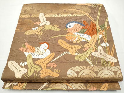 平和屋着物●西陣　河合美術織物謹製　六通柄袋帯　唐織　能衣　流水鴛鴦文　金糸　正絹　逸品　CABE4462hy