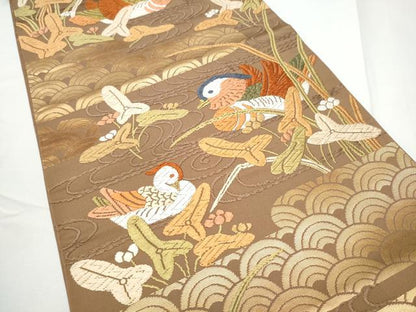 平和屋着物●西陣　河合美術織物謹製　六通柄袋帯　唐織　能衣　流水鴛鴦文　金糸　正絹　逸品　CABE4462hy