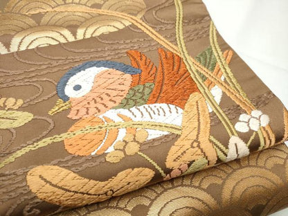平和屋着物●西陣　河合美術織物謹製　六通柄袋帯　唐織　能衣　流水鴛鴦文　金糸　正絹　逸品　CABE4462hy